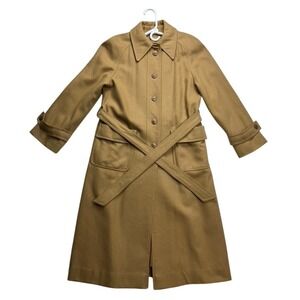 Vintage Montello Womens Camel Wool Blend Trench Coat Belted Classic